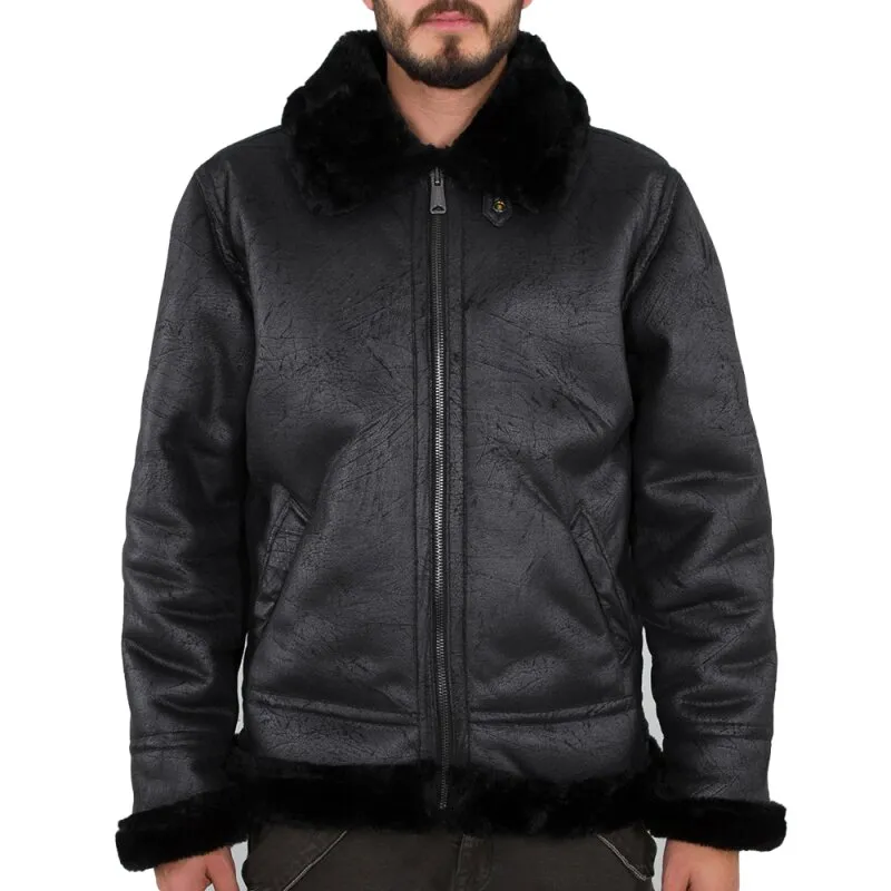 Alpha Industries Herren Kunstlederjacke B3 FL black/black