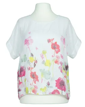 Blusenshirt Leinen Floral für Damen in  weiss von Made in Italy