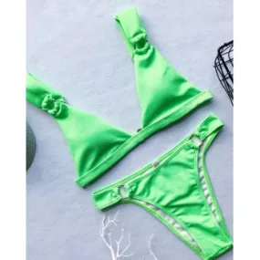 Einfarbiger O-Ring-Neon-Dreieck-Bikini