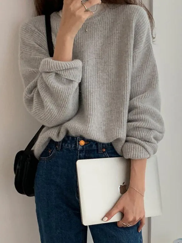 Einfarbiger Pullover mit Rundhalsausschnitt
