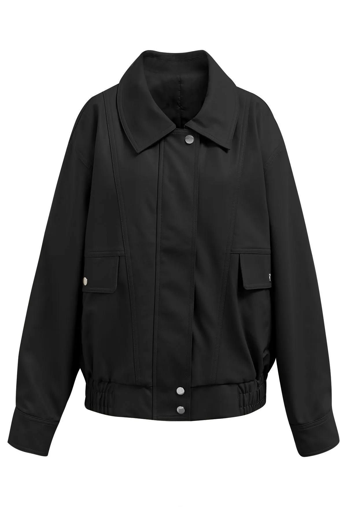 Fake-Kunstlederjacke mit Pattentasche in Schwarz