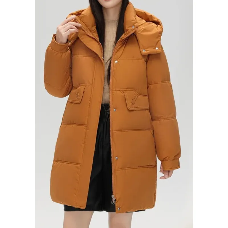Glemven - Gesteppte Jacke für Damen – Langer Wintermantel mit Kapuze und Taschen