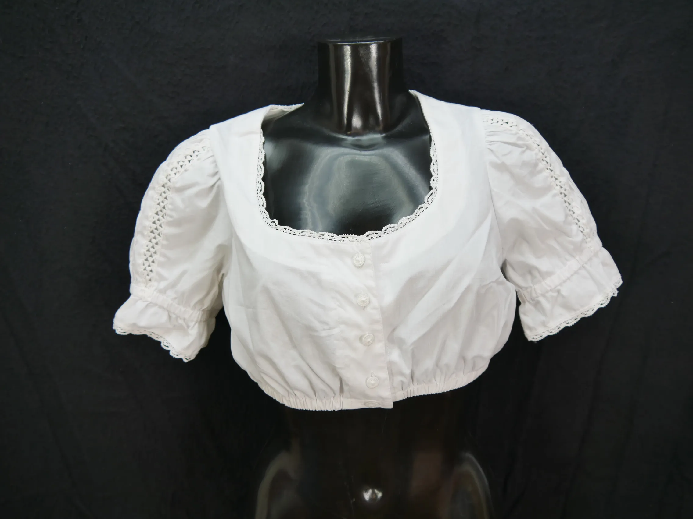 Gr.40 Dirndlbluse süße Bluse für Dirndl Alphorn mit Spitze Trachtenbluse B8688