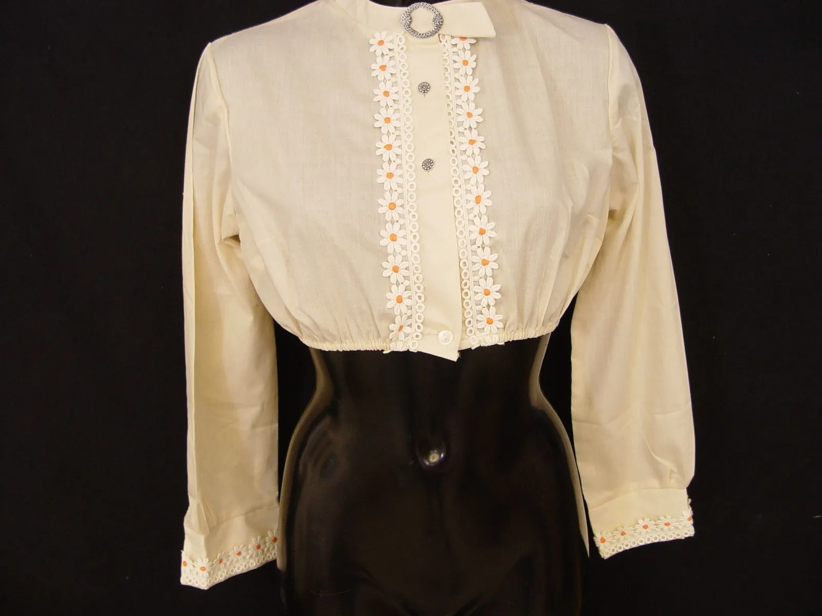 Gr.42 Dirndlbluse Vintage reich verziert hochgeschlossen Bluse für Dirndl B757