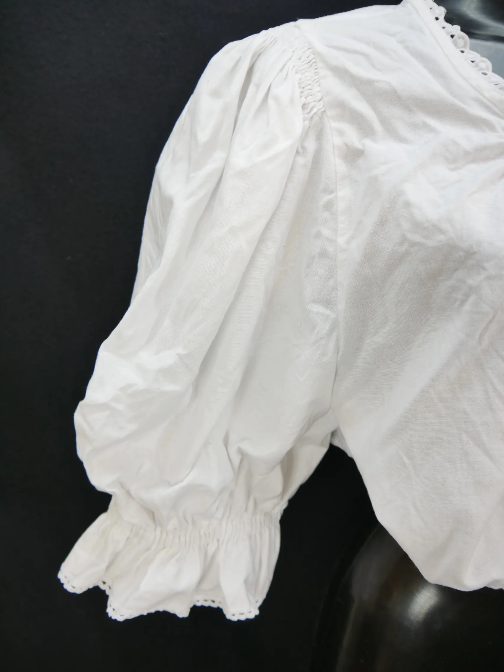 Gr.48 Dirndlbluse weiß Bluse für Dirndl Gede Baumwolle mit Spitze B9761