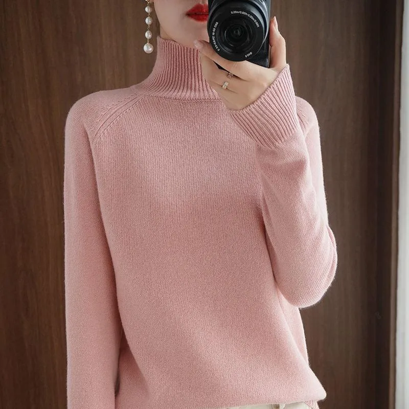 HeidiMode | Rosa Farbblock-Pullover Mit Hohem Halsausschnitt