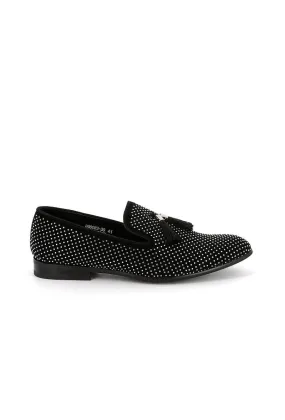 Herren-Slipper aus silbernem Stas mit Pompon-Accessoire