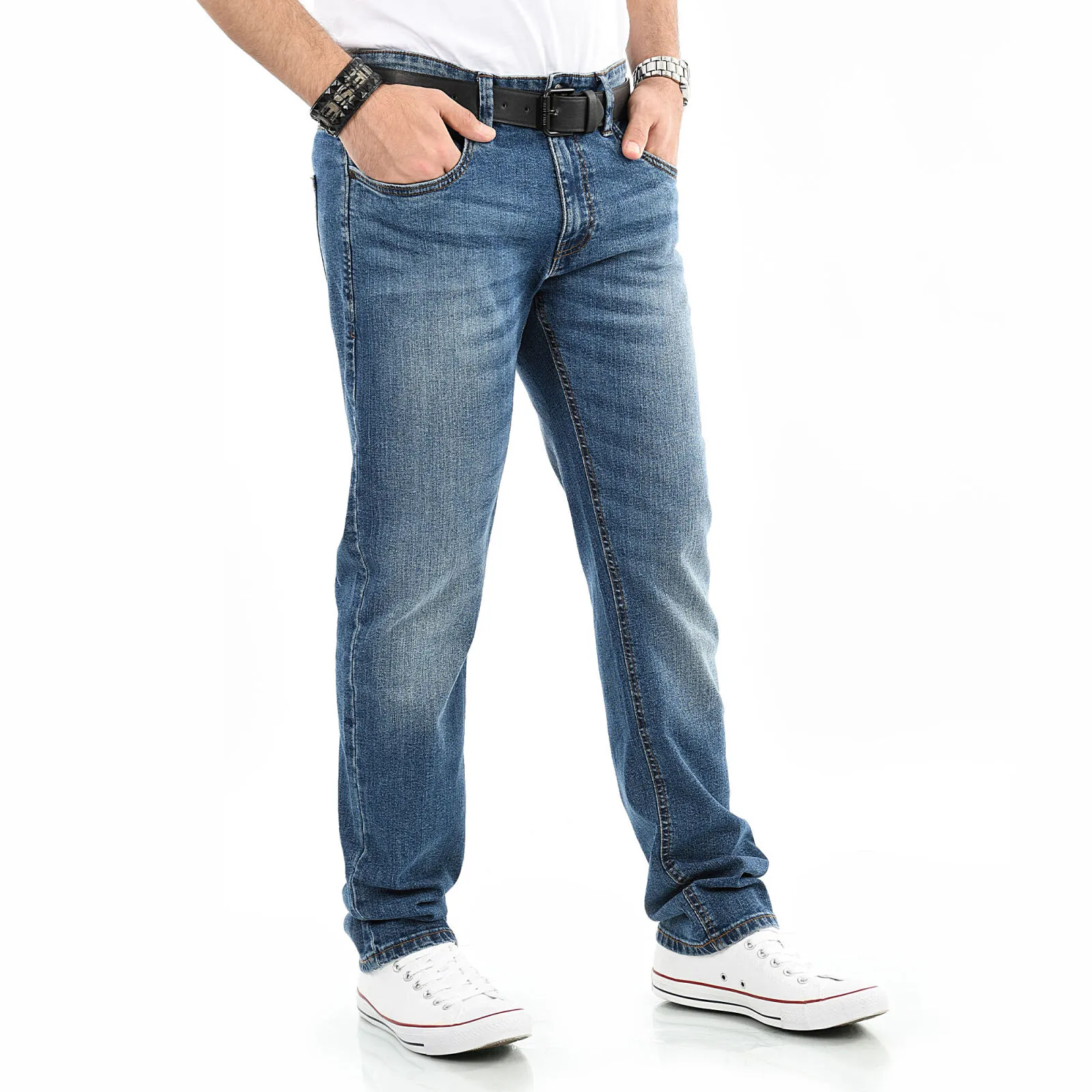 Indicode Ingianluca Herren Jeans Hose B796 Mittelblau W33 L34 in