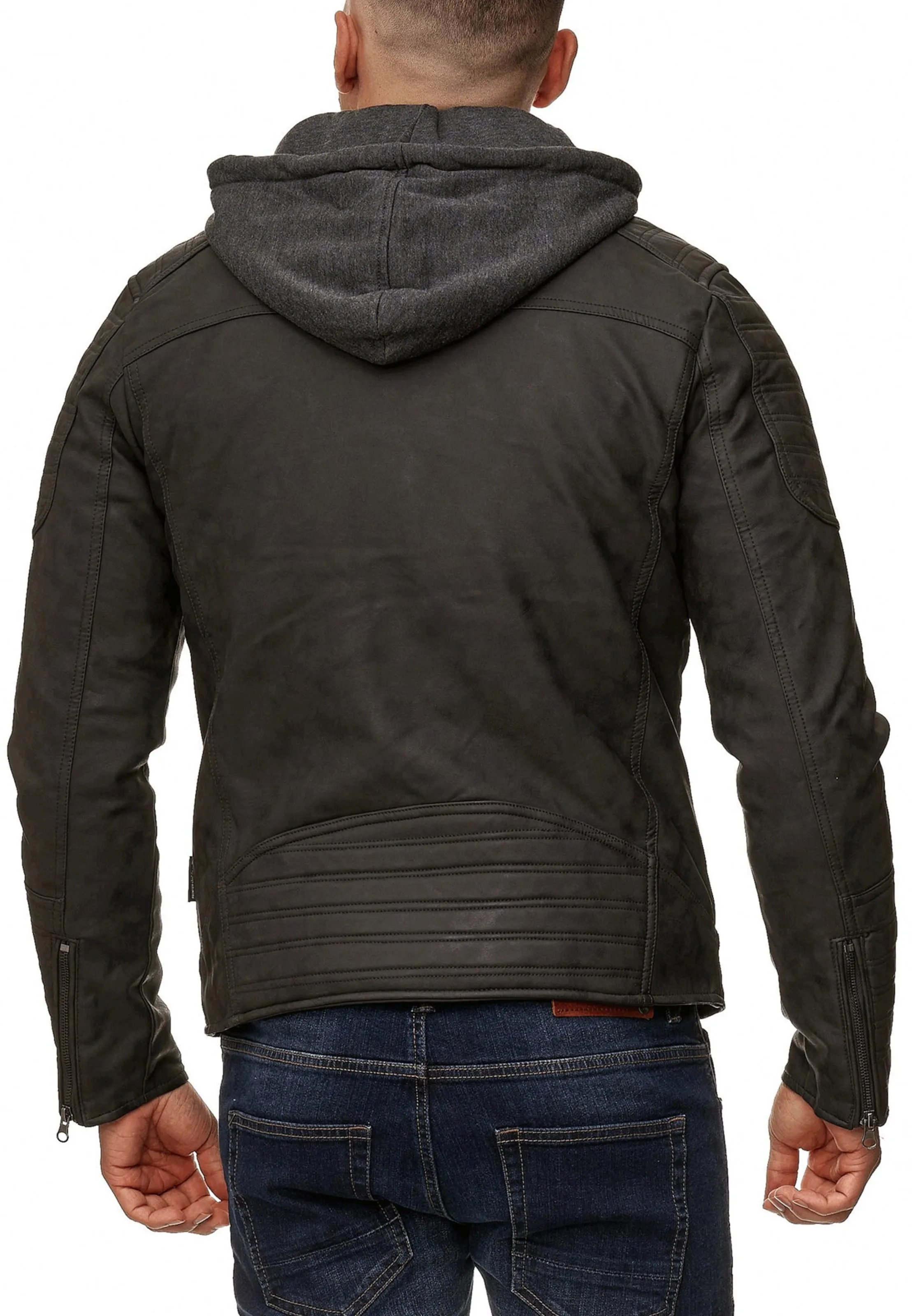 INDICODE JEANS Kunstlederjacke in Dunkelgrau