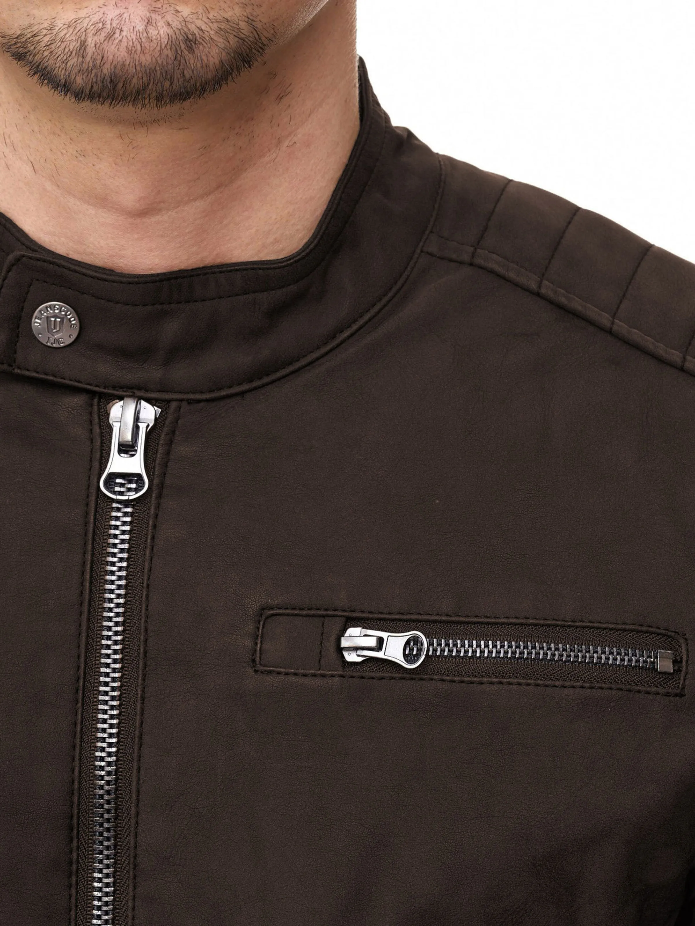 INDICODE JEANS Kunstlederjacke ' Manuel ' in Dunkelbraun