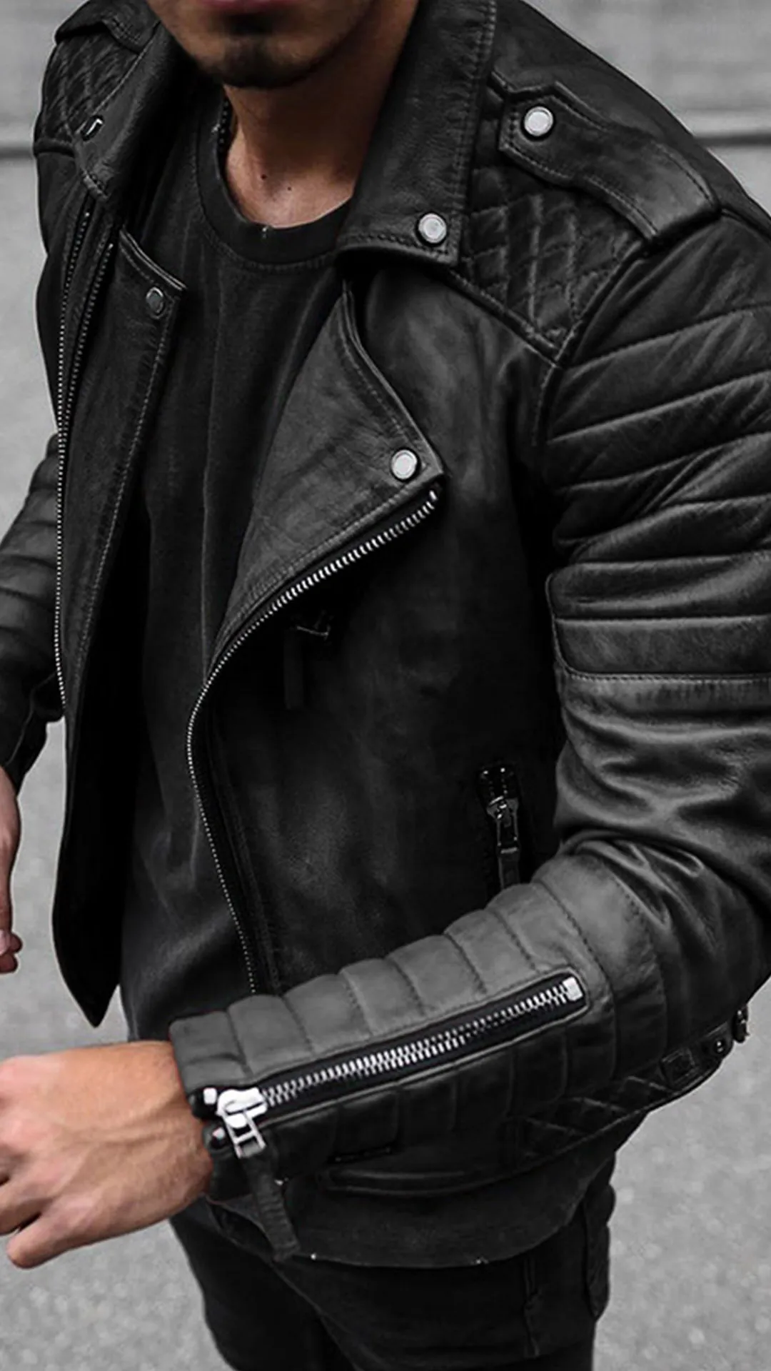 Kunstlederjacke für Herren im Retrostil mit Langen Ärmeln Revers und Volltonfarbe