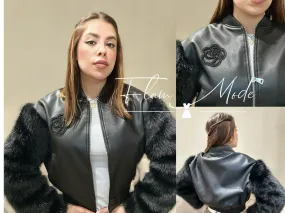 Kunstlederjacke mit Pelzärmeln