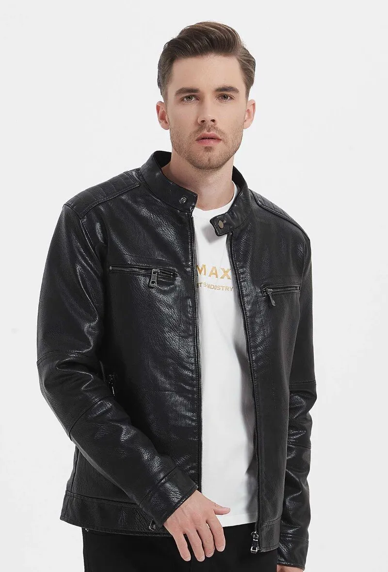 Kunstlederjacke, Offizierskragen, Druckknopfverschluss