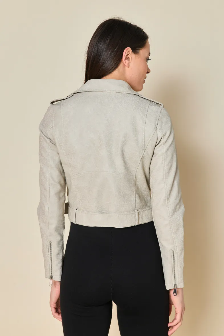 Kurze Kunstlederjacke mit Vintage-Effekt