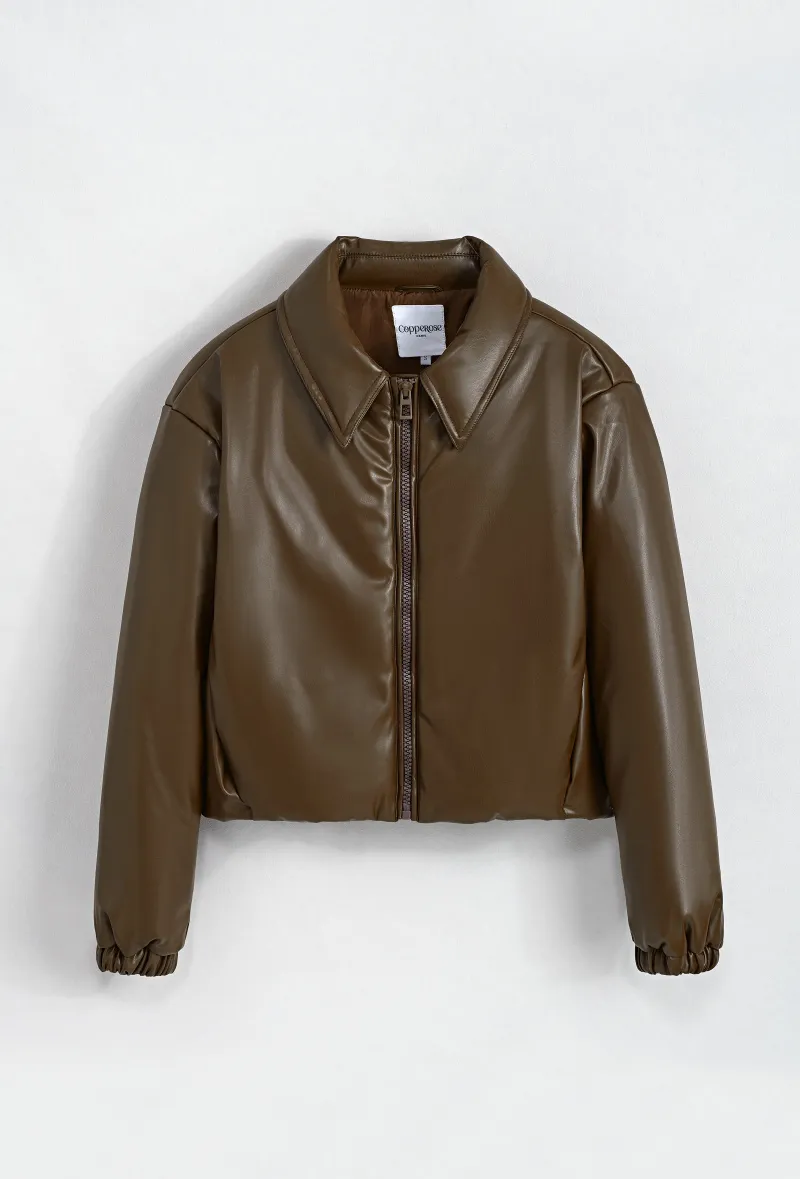 Lockere Kunstlederjacke mit Reverskragen