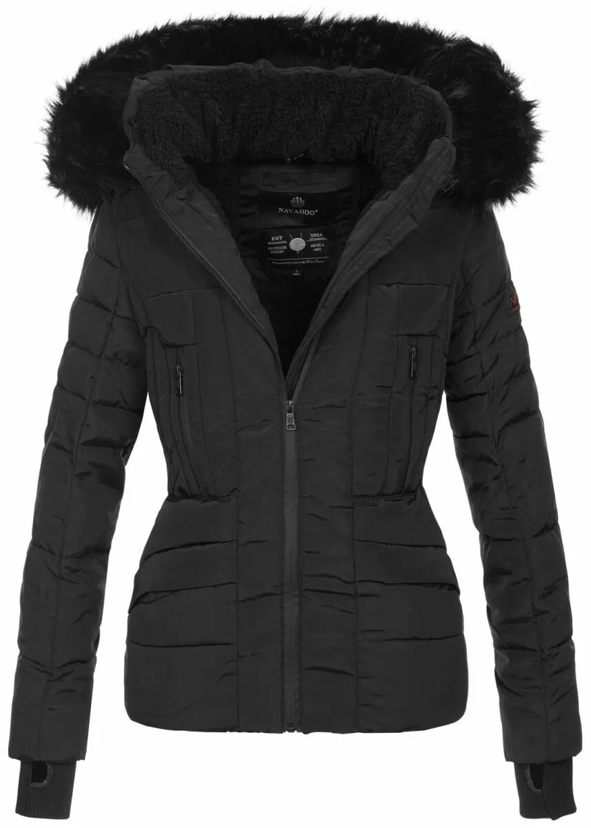 Navahoo Damen Winter Jacke warm gefüttert Teddyfell B361 Schwarz Größe XXL - Gr. 44