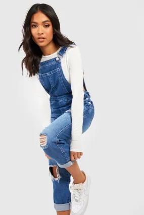 Petite mittelblaue zerrissene Latzhose