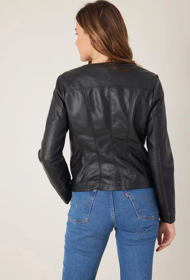 RHEA – Kunstlederjacke mit Rundhalsausschnitt, lässig