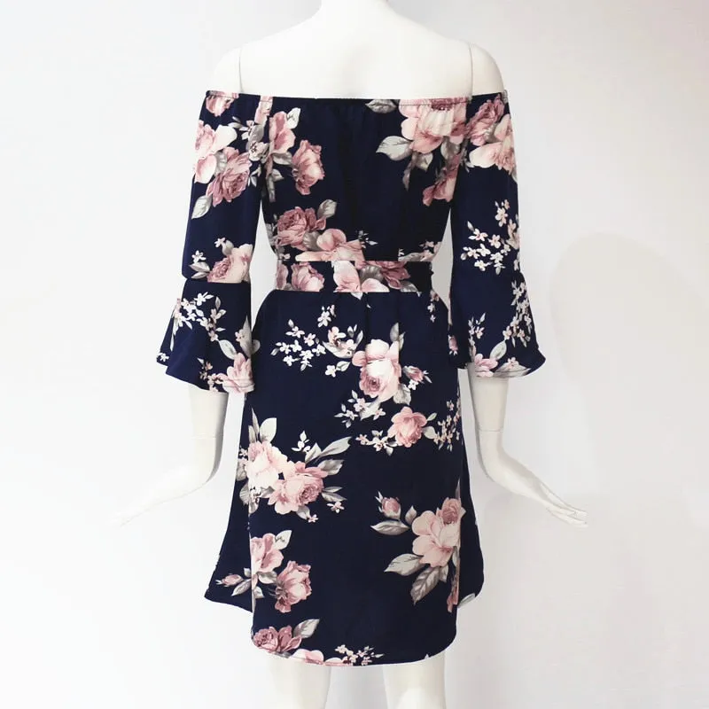 Wunderschnes Sommer-Strandkleid Schulterfrei & Geblümte
